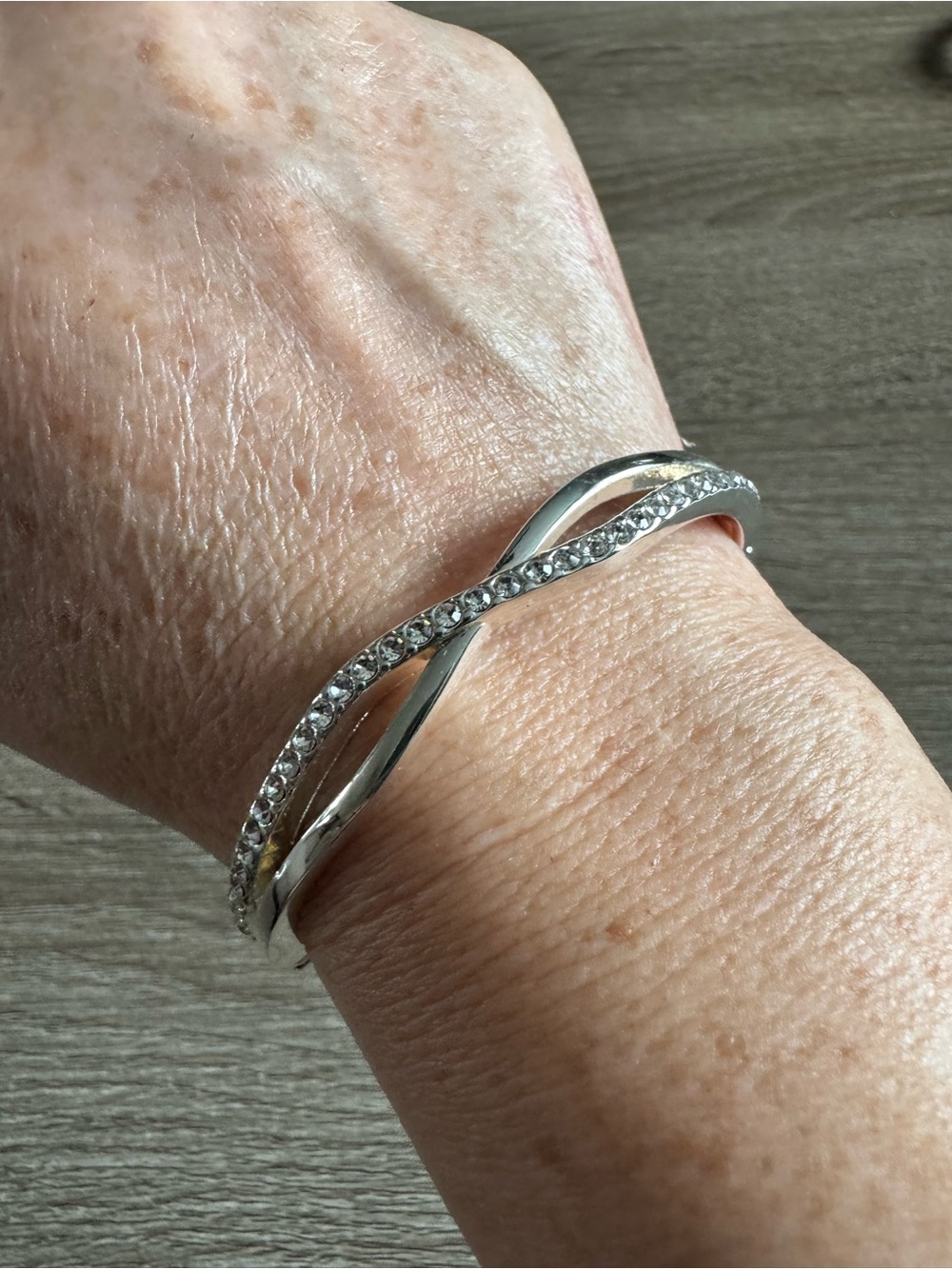 Anne Klein Silver Crystal Twist Bangle Bracelet